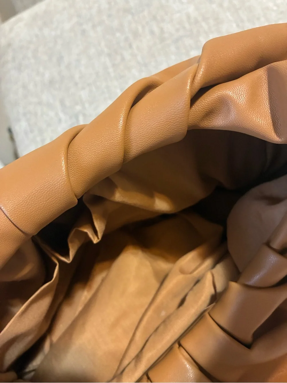 Gathered Shoulder Hobo Bag in Cognac